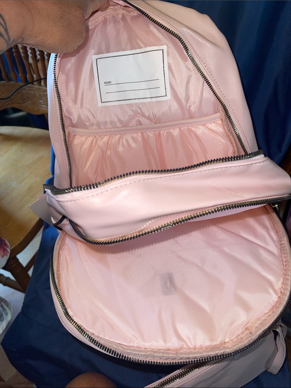 Quilted Pink Women's Backpack with Tweed Front Pocket and Gold Accents - Picture 6 of 8